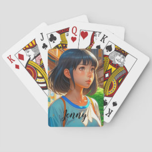 Persoonlijke Anime Meisje in de Stad Kleurrijke Ar Pokerkaarten