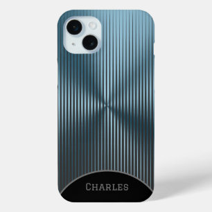 Persoonlijke Aqua Blauwe Metallic en Zwart iPhone 15 Mini Hoesje