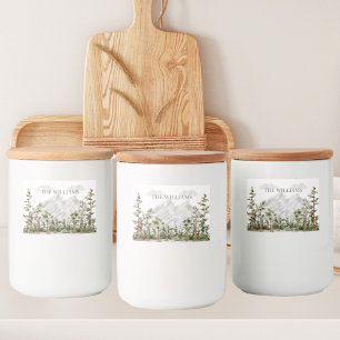 Persoonlijke Aquarel Berg en Bos Voedselcontainer Etiket