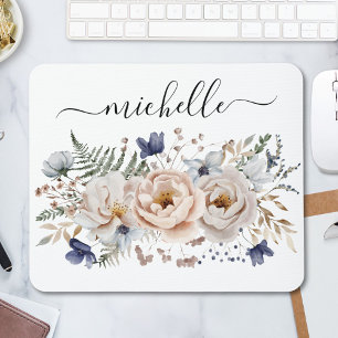 Persoonlijke Aquarel Mooie Beige Blauwe Bloem Muismat