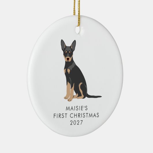 Persoonlijke Australische Kelpie Hond Eerste Kerst Keramisch Ornament (Rechts)