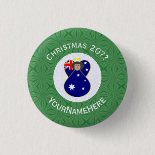 Persoonlijke Australische Vlag Engel Kerst  Ronde Button 3,2 Cm