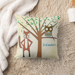 Persoonlijke Baby Boy's Room Cute Fox and Owl Kussen