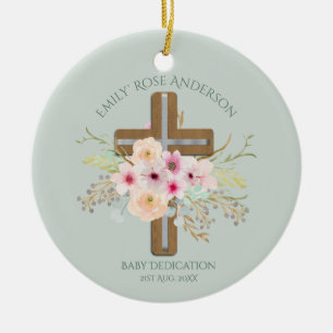Persoonlijke BABY-dopeinding Bloemenkruis FOTO Keramisch Ornament