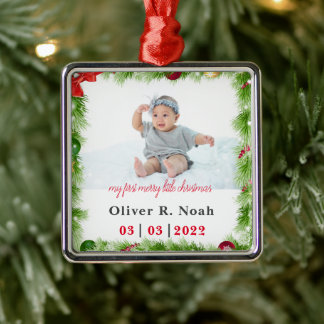 Persoonlijke baby eerste kerstmis metalen ornament