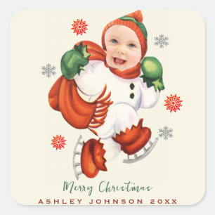 Persoonlijke Baby Foto Chubby Santa Vierkante Sticker