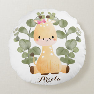 Persoonlijke baby Girl Giraffe Rond Sierkussen Kussen