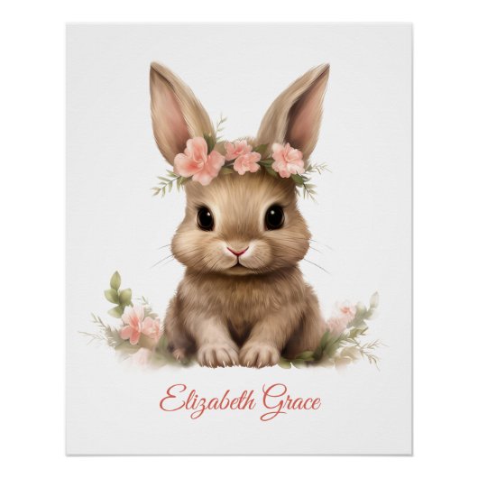 Persoonlijke Baby Konijn Roze Bloemen Slaapkamer P Perfect Poster (Voorkant)