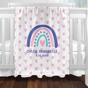 Persoonlijke Baby Meisje Regenboog en Hartjes Fleece Deken