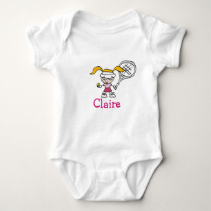 Persoonlijke baby met tennismeisje cartoon romper