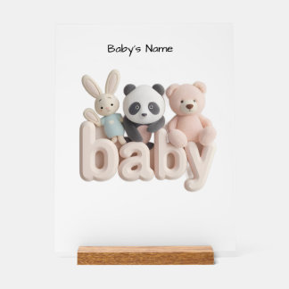 Persoonlijke baby naam muurkunst – Knuffel Dier Ve Acryl Bord