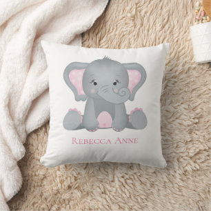 Persoonlijke Baby Olifant Roze Grijs Slaapkamer Kussen