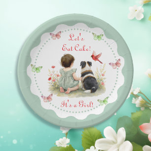 Persoonlijke baby shower voor meisje en haar puppy papieren bordje