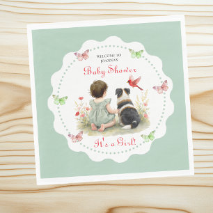 Persoonlijke baby shower voor meisje en haar puppy servet