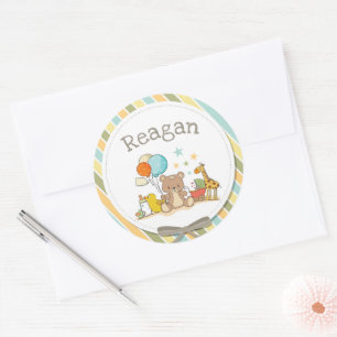 Persoonlijke Baby Teddy Bear Giraffe Rubber Ducky Ronde Sticker