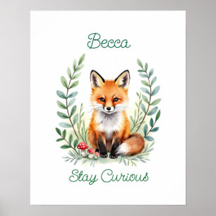 Persoonlijke Baby Vos Waterverf Bos Nursery Poster