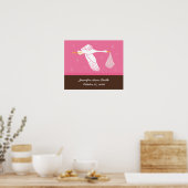 Persoonlijke Baby-wandkunst - Stork/Roze & Brown Poster (Keuken)