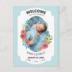 persoonlijke babyblauwe bloemengeboortekaarten briefkaart