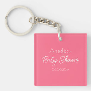 Persoonlijke babyborrel uitnodiging Roze Baby Meis Sleutelhanger