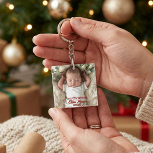 Persoonlijke babyfoto eerste kerst sleutelhanger