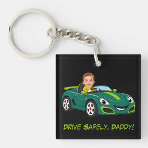 Persoonlijke babyfoto rij veilig papa auto sleutelhanger