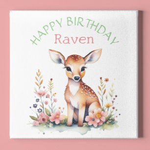 Persoonlijke babyhert in bloemen meisjes verjaarda poster