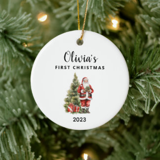 Persoonlijke babykersttasje keramisch ornament