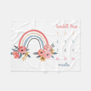 Persoonlijke babymeisje Milestone Floral Rainbow Fleece Deken