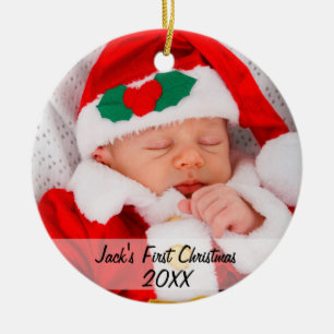 Persoonlijke baby's voor eerste kerstfoto keramisch ornament