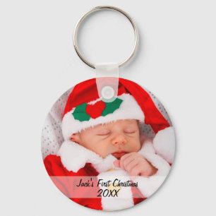 Persoonlijke baby's voor eerste kerstfoto sleutelhanger