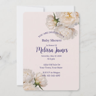 Persoonlijke babyshower uitnodiging pioenrozen