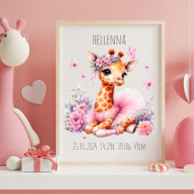 Persoonlijke babyspierballetposter met giraffe mot