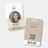 Persoonlijke badge foto QR-code Beige (Voor- en achterkant)