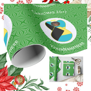Persoonlijke Bahamaanse Vlag Zwarte Engel Kerstman Cadeaupapier