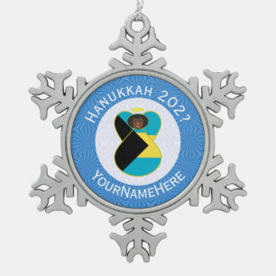 Persoonlijke Bahama's Zwarte Engel Hanukkah Vlag Tin Sneeuwvlok Ornament