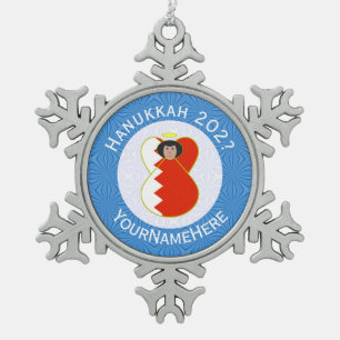 Persoonlijke Bahreini engel Hanukkah-vlag Tin Sneeuwvlok Ornament