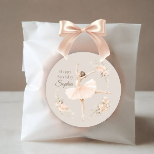 Persoonlijke Ballerina Verjaardag Blush Bloem Part Ronde Sticker