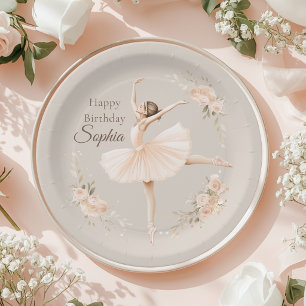 Persoonlijke Ballerina Verjaardagsbord Blush Bloem Papieren Bordje