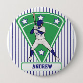 Persoonlijke Baseball Batter Star Blue Ronde Button 4,0 Cm (Voorkant)