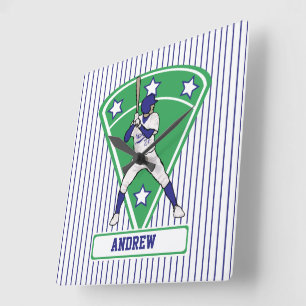 Persoonlijke Baseball Batter Star Blue Vierkante Klok