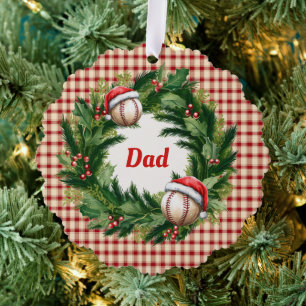 Persoonlijke Baseball Dad met Santa-muts Ornament Kaart