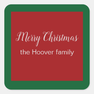 Persoonlijke Basic Red Green-kerstLabels Vierkante Sticker