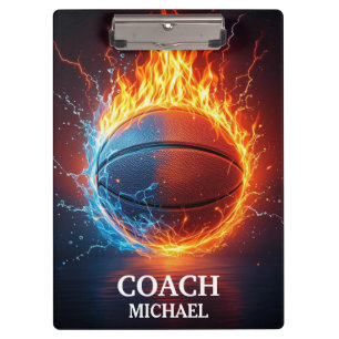 Persoonlijke basketbal op vuur en water klembord