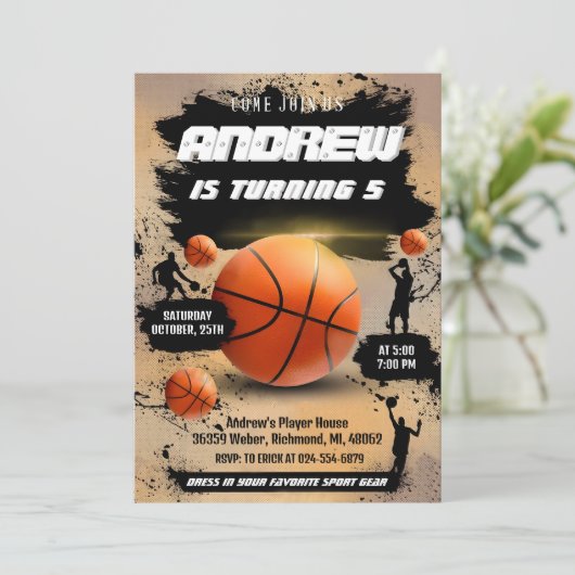 Persoonlijke Basketbal Verjaardag uitnodiging Spor (Staand voorkant)