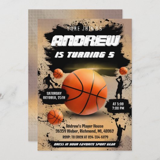 Persoonlijke Basketbal Verjaardag uitnodiging Spor (Voorkant / Achterkant)