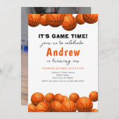 Persoonlijke basketbal verjaardagsuitnodiging met kaart (Voorkant / Achterkant)