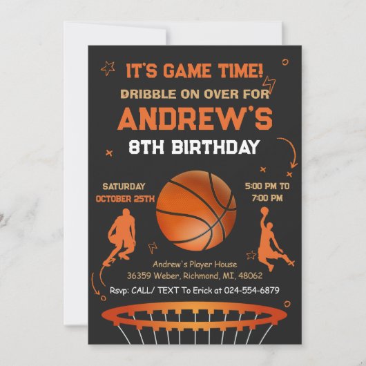 Persoonlijke Basketbal Verjaardagsuitnodiging Sjab Kaart (Voorkant)
