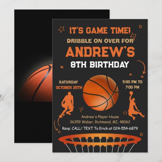 Persoonlijke Basketbal Verjaardagsuitnodiging Sjab Kaart (Voorkant / Achterkant)