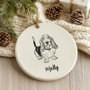 Persoonlijke Basset Hound Hond Kerstmis Keramisch Ornament