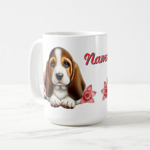 Persoonlijke Basset Hound Puppy Met Bloemen Koffiemok